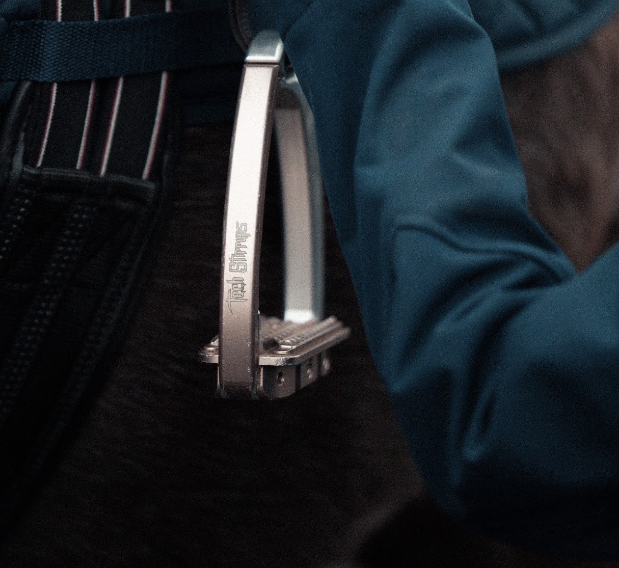 A stirrup iron and leather